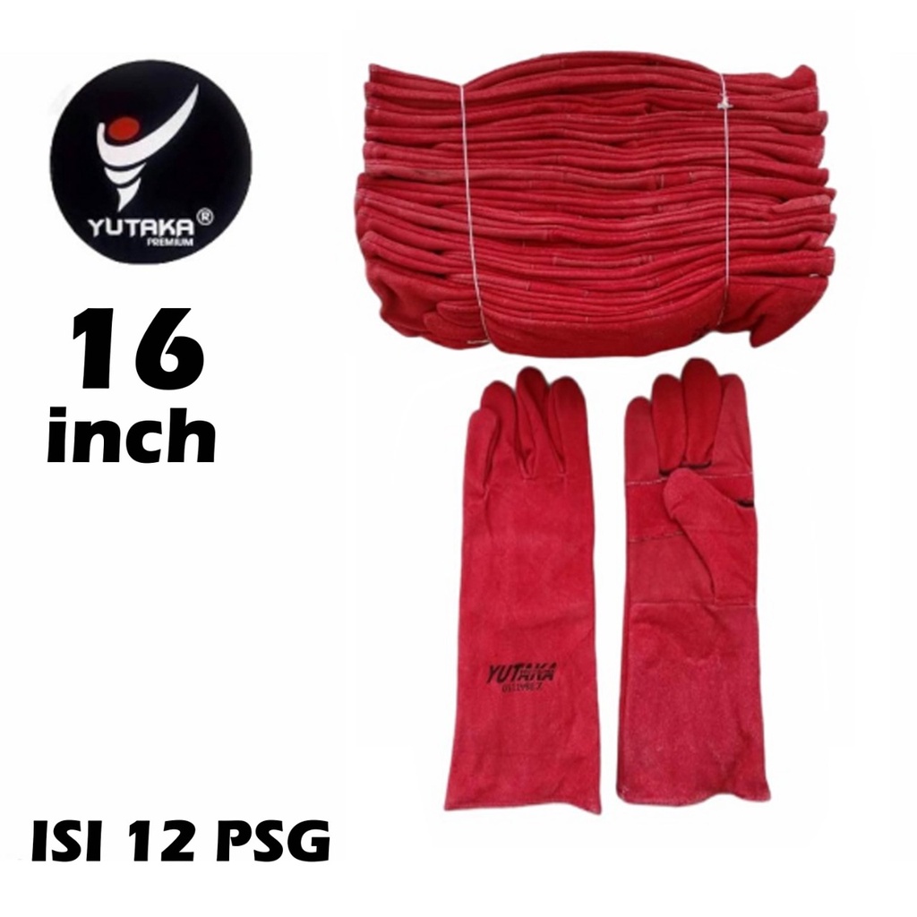 Jual SARUNG TANGAN LAS YUTAKA 16 INCH MERAH Isi 1 Lusin Sarung Tangan