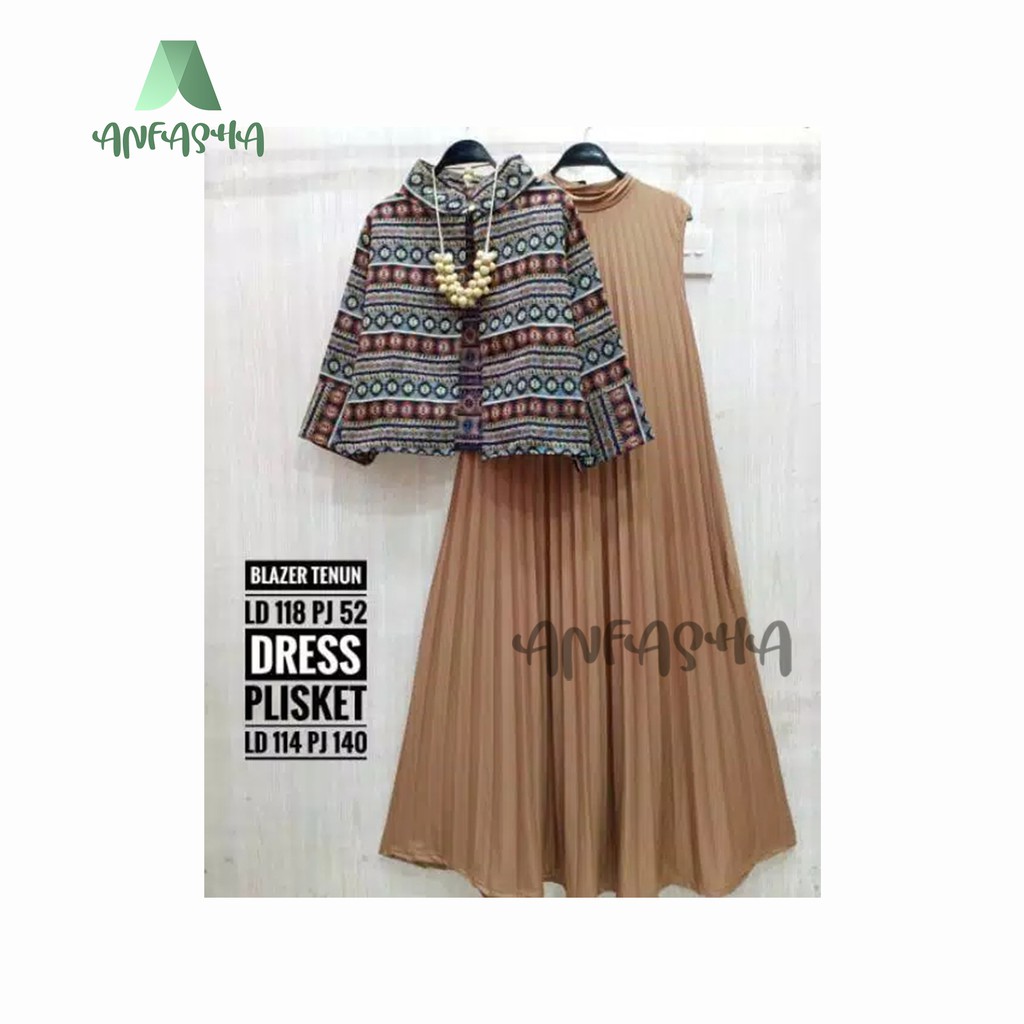 Jual Dres Plisket Blazer Tenun Adiba Satu Set Dres Plisket Blazer