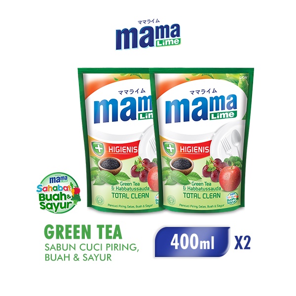 Jual Mama Lime Green Tea Sabun Pencuci Piring Pouch 2 X 400 ML Shopee