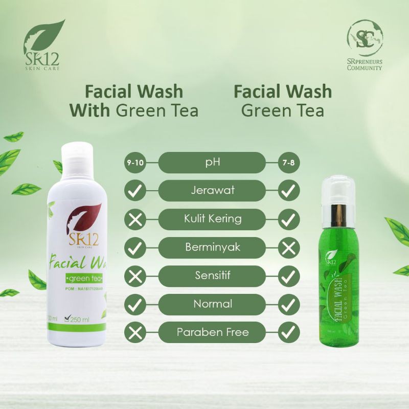 Jual Bisa Cod FACIAL WASH GREEN TEA SR12 SUDAH BPOM UNTUK KULIT