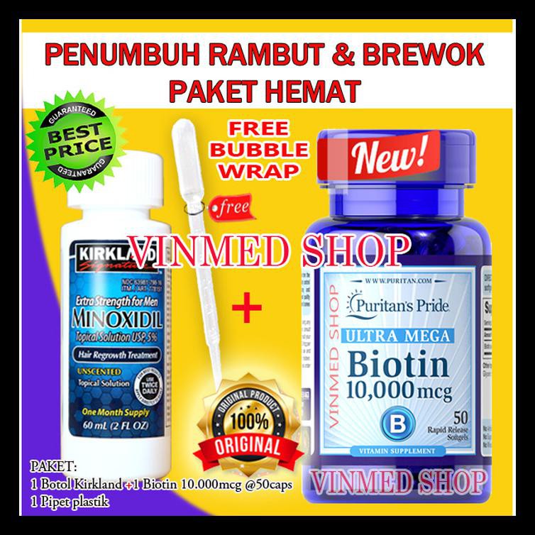 Jual Paket Hemat Kirkland Minoxidil 5 Biotin 10 000Mcg Pipet Plastik