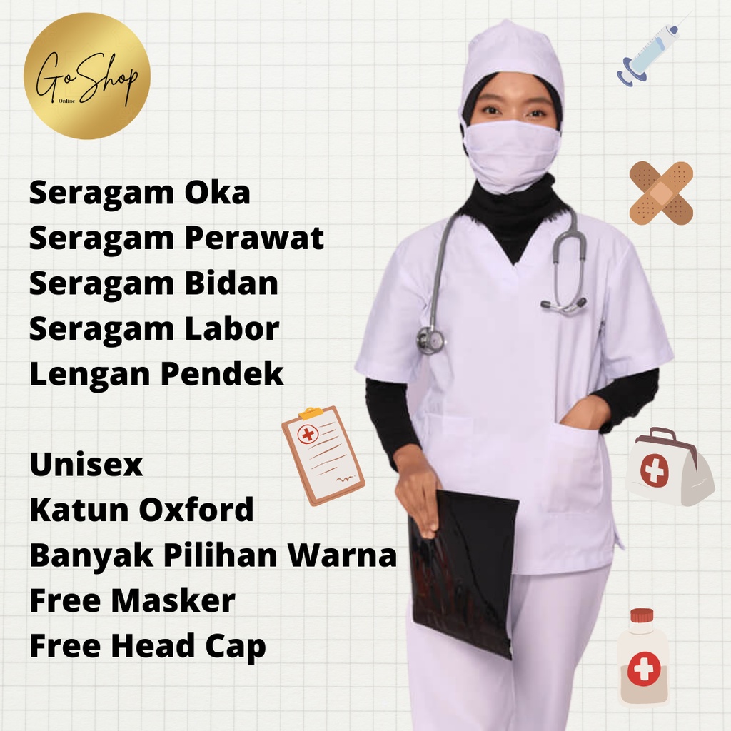 Jual Goshop Baju Oka Lengan Pendek Seragam Dokter Perawat Bidan Labor