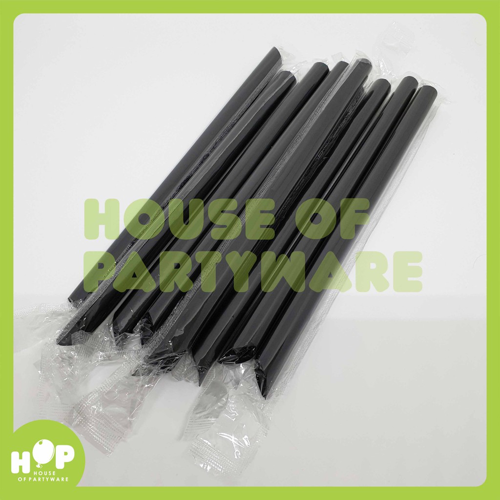 Jual Sedotan Bubble Boba Hitam Wrap Plastik Steril 12 Mm Isi 100 Pcs