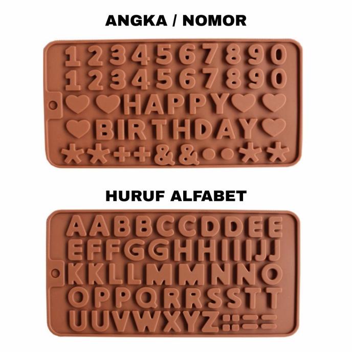 Jual Cetakan Silikon Huruf Angka Alfabet Mini Mold Coklat Bar