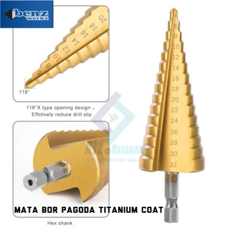 Jual Mata Bor Besi Step Drill Mata Bor Pagoda Titanium Coat Benz