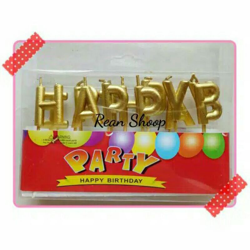 Jual Lilin Ulang Tahun Rangkaian Kata Happy Birthday Warna Emas Gold