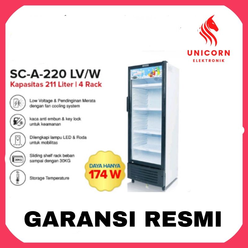 Jual SHOWCASE FRIGIGATE SCA220LV KAPASITAS 211LITER 4 RAK PENDINGIN