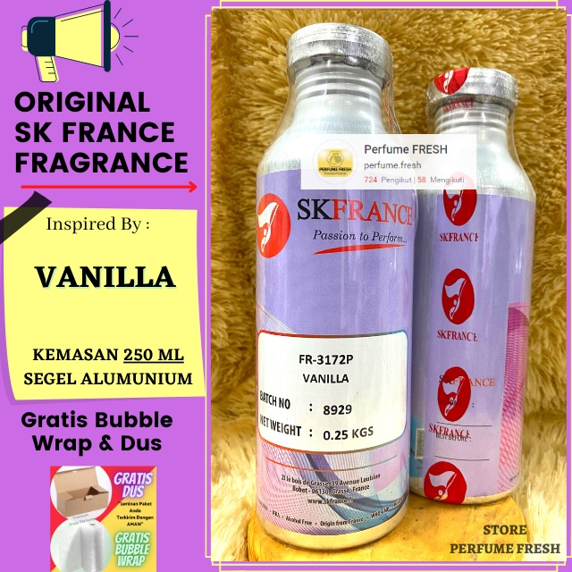 Jual Bibit Parfume VANILLA 250 ML Segel Alumunium Original SK FRANCE