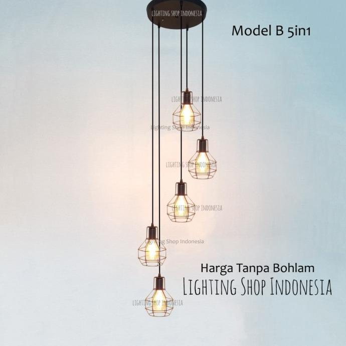 Jual Lampu Gantung Void Tangga 5In1 Meja Makan Retro Cafe Model 5 Lampu