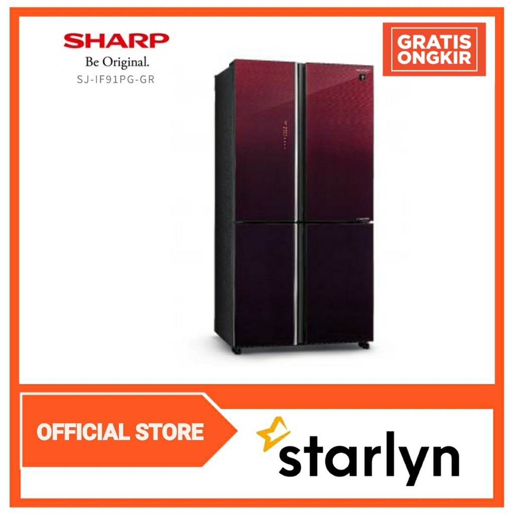 Jual Sharp Kulkas Side By Side 4 Pintu SJ IF91PG GR Gloss Red Shopee