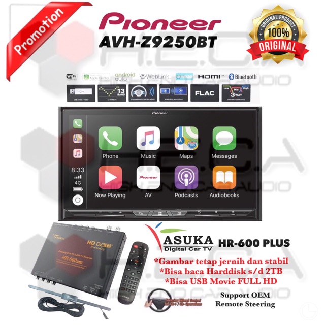 Jual Pioneer AVH Z9250BT Head Unit Double Din Tape Mobil Audio TV