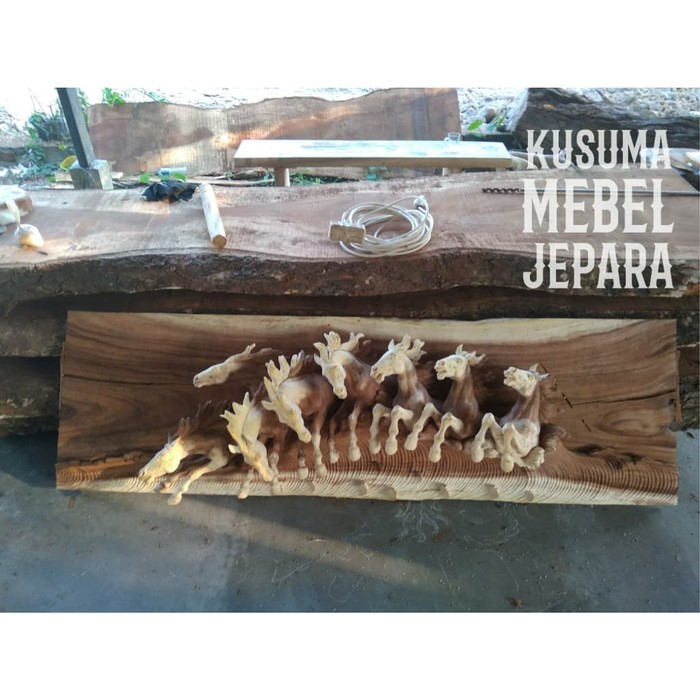 Jual Patung Relief Kuda Berlari Kayu Trembesi Panjang 150cm Shopee