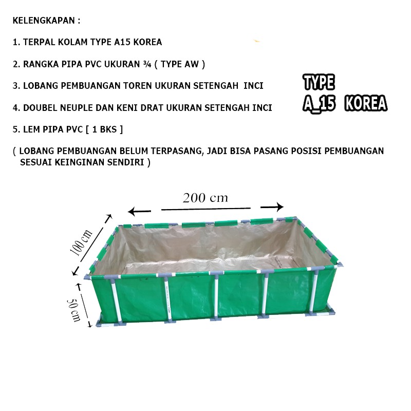 Jual Terpal Kolam Ikan Plus Rangka SATU SET Ukuran 200x100x50cm