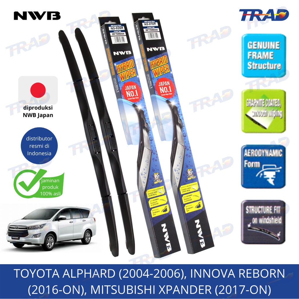 Jual Wiper Blade Depan HYBRID NWB Toyota Alphard Innova Reborn