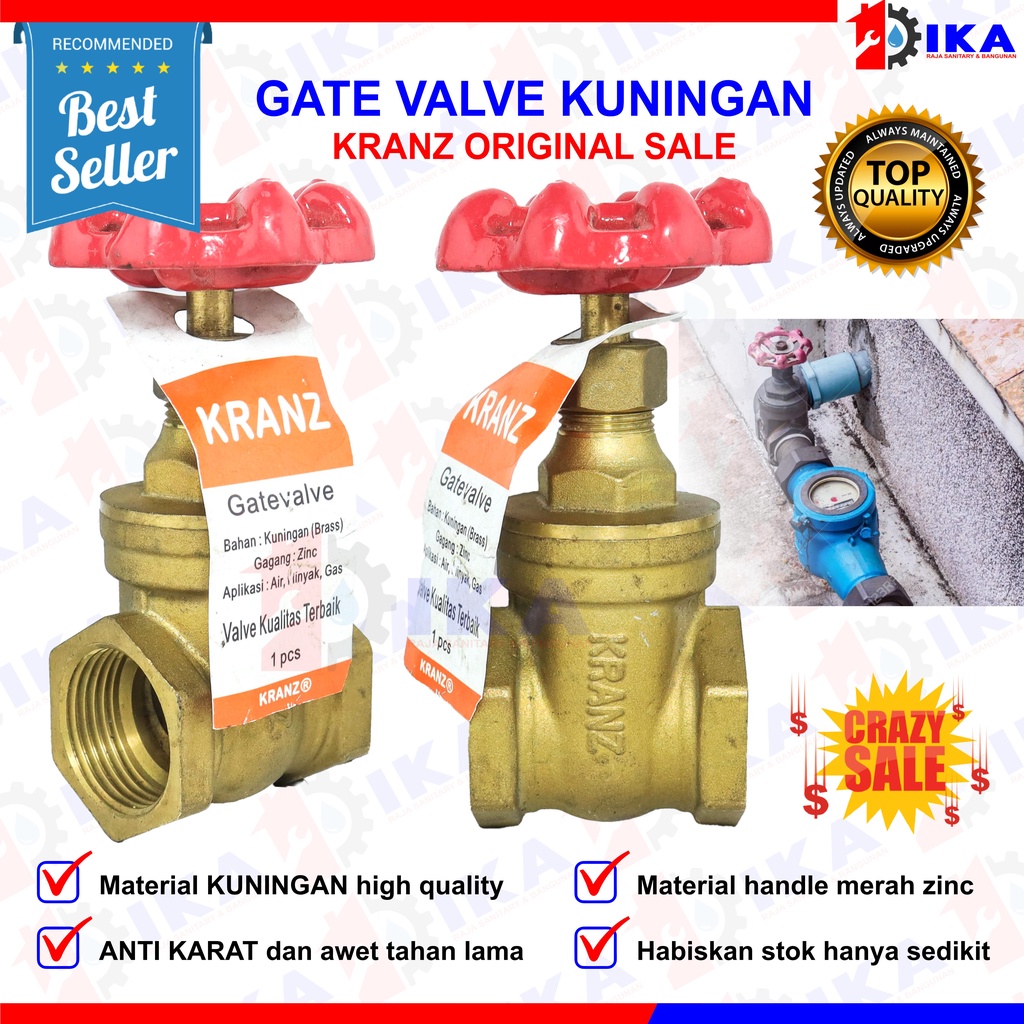 Jual Crazy Sale Kuningan Gate Valve Inch Drat Stop Kran Kranz