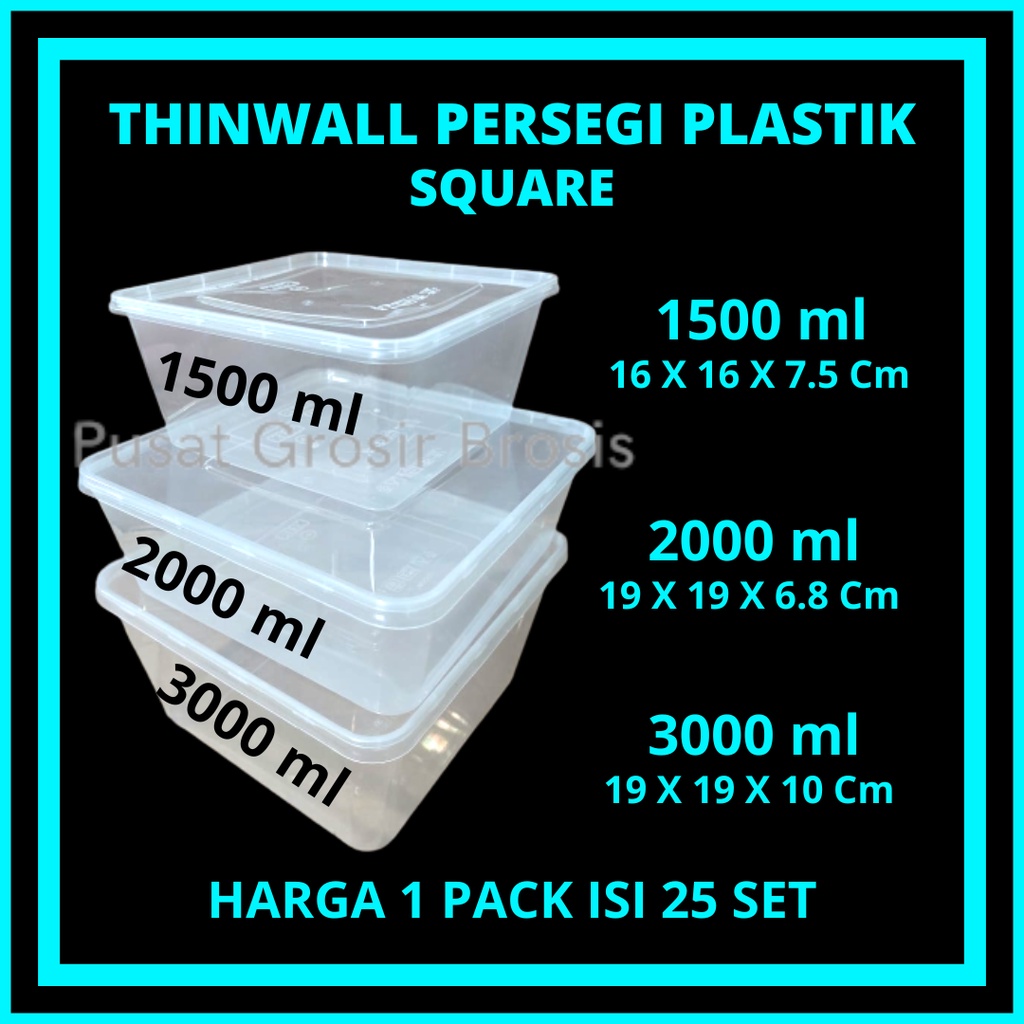 Jual COD ISI25pcs Thinwall Square Thinwall Kotak 1000ml 1500ml 2000ml