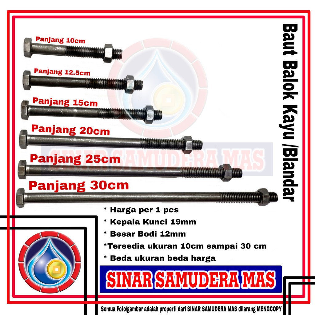 Jual Baut Mur Baja Hitam Kunci Mm Panjang Cm X Baut