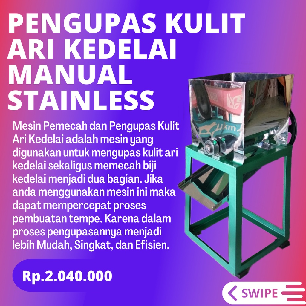 Jual Pemecah Dan Pengupas Kulit Ari Kedelai Manual Engkol Stainless