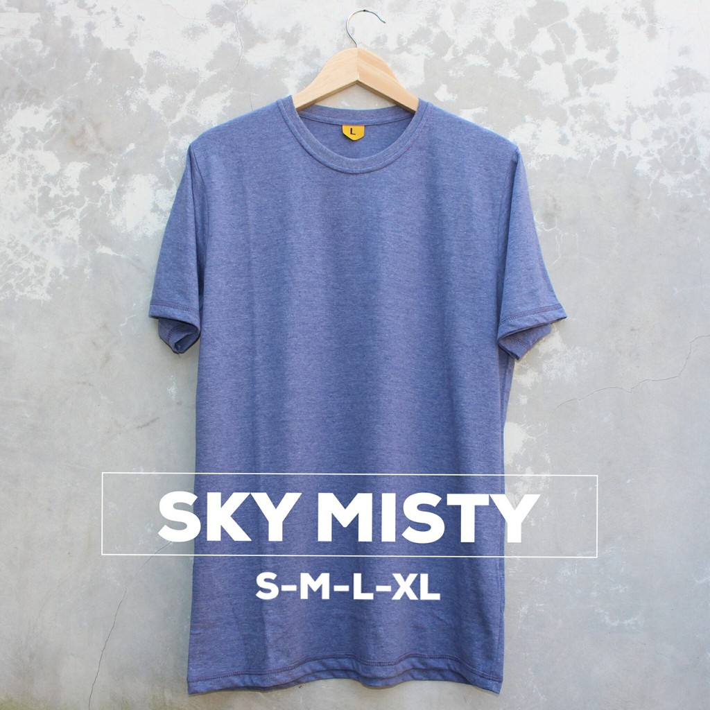 Jual TERMURAH Baju Kaos Polos Pendek Warna Sky Misty Bahan Soft Katun