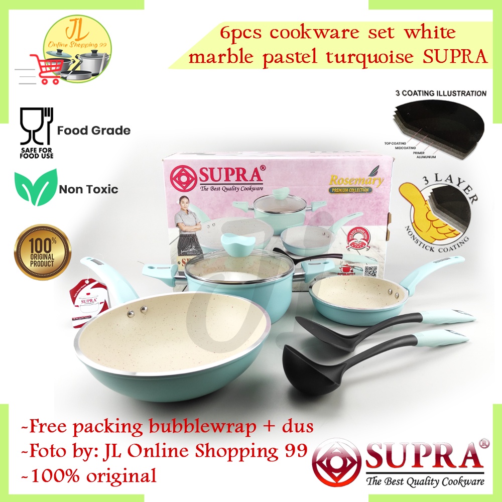 Jual Panci Set Panci Set Supra Pcs White Marble Turquoise Cookware