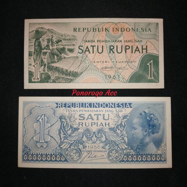 Jual Gress Baru 2 Lembar Set Uang Kuno 1 Rupiah Tahun 1956 Sandang