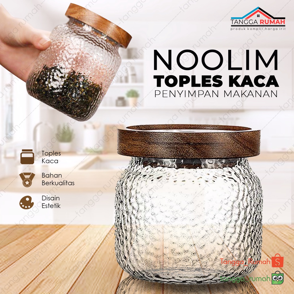 Jual Toples Jar Kaca Transparan Unik Tutup Kayu Estetik Penyimpanan