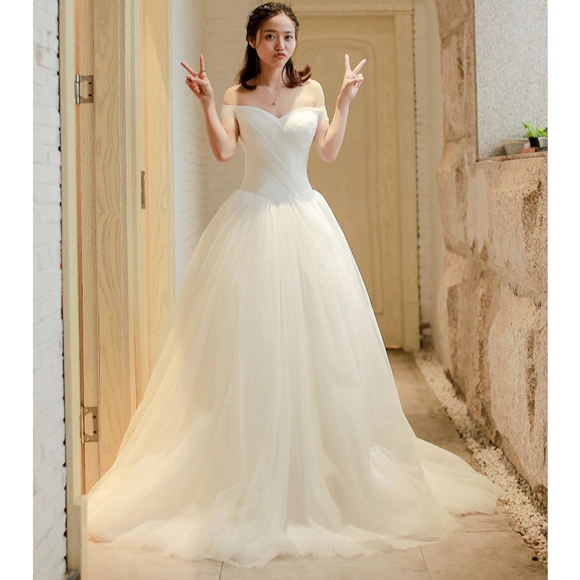 Jual Sweetheart Royal Train Ball Gown Tulle Wedding Dress Luxury Cap