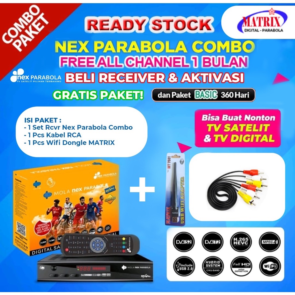 Jual Matrix MOLA Nex Parabola Receiver STB Set Top Box DVB T2 COMBO