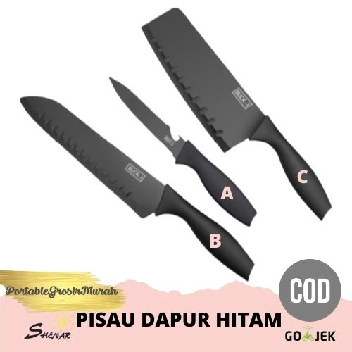 Jual PISAU DAPUR HITAM 3 SET Pisau Dapur Set Black On Black Pisau Set