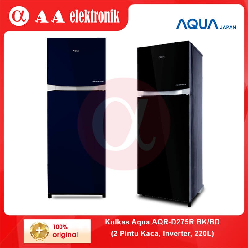 Jual Kulkas Aqua AQR D275R BK BD 2 Pintu Kaca Inverter 220L