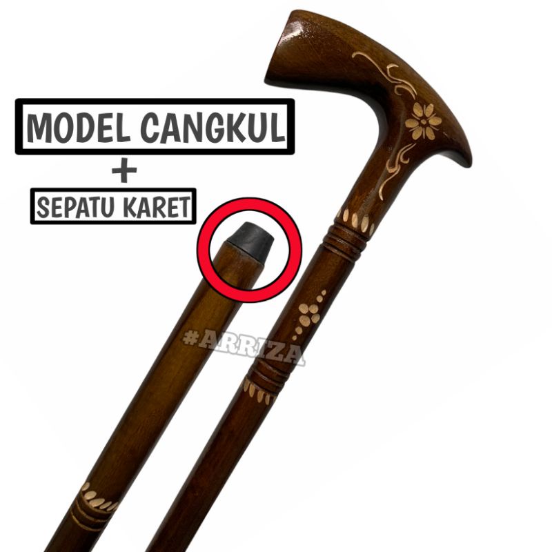 Jual Tongkat Jalan Kayu Jati Model Cangkul Tongkat Kaki Tongkat