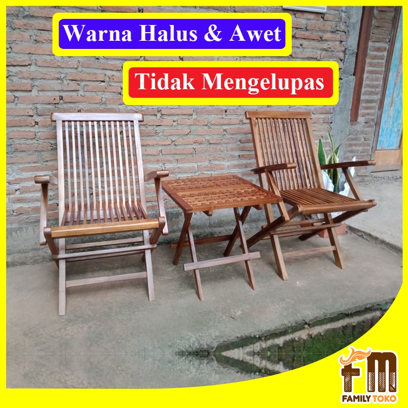 Jual FM11 SET MEJA KURSI TERAS TAMU KOPI CAFE KECIL LIPAT KAYU JATI