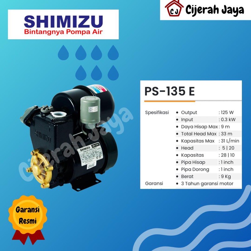 Jual SHIMIZU PS 135 E OTOMATIS POMPA AIR PENDORONG OTOMATIS SHIMIZU