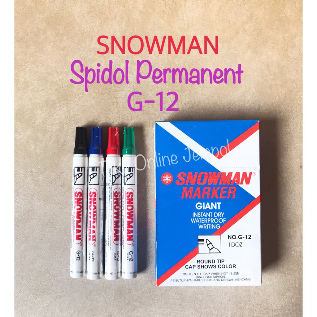 Jual ATK0698SM Permanent Spidol Snowman G 12 Marker Round Tip G12