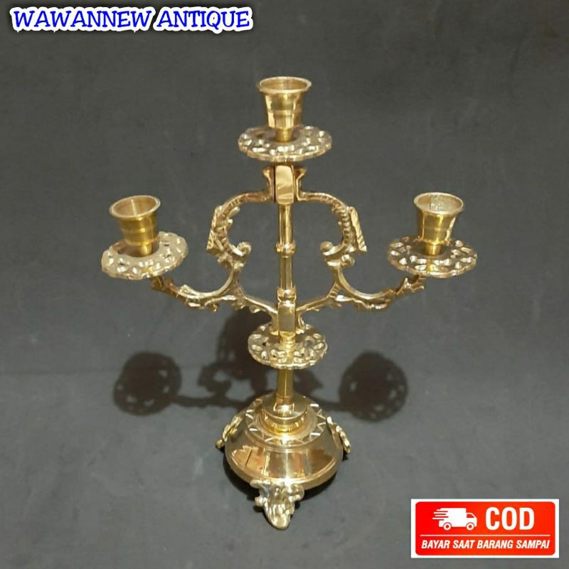 Jual Tempat Lilin Ukir Aromaterapi Kuningan Cabang 3 Candle Holder