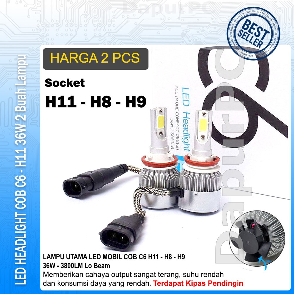 Jual Headlamp Mobil C6 H11 H8 COB 2 Pcs Lampu Led Utama Shopee Indonesia