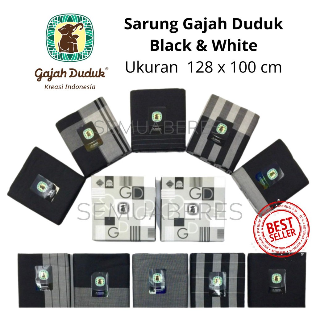 Jual Sarung Gajah Duduk Black White Hitam Putih Kain Tenun Sholat