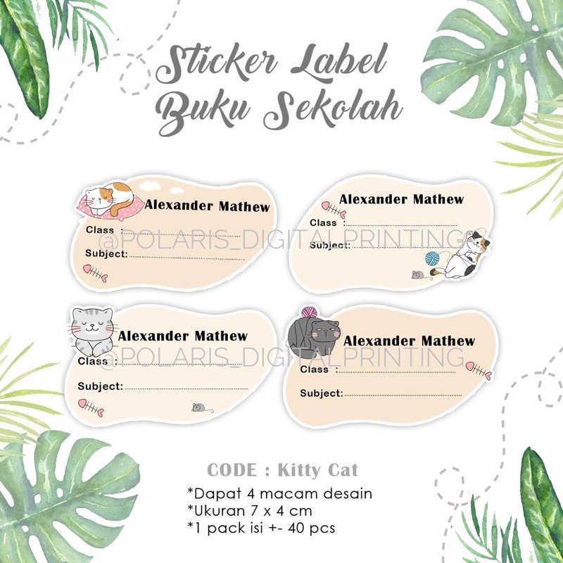 Jual Cetak Sticker Label Nama Buku Pelajaran Label Nama Stiker Label