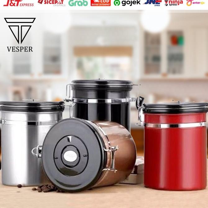 Jual Coffee Canister Storage Airtight Toples Stainless Kopi Kedap