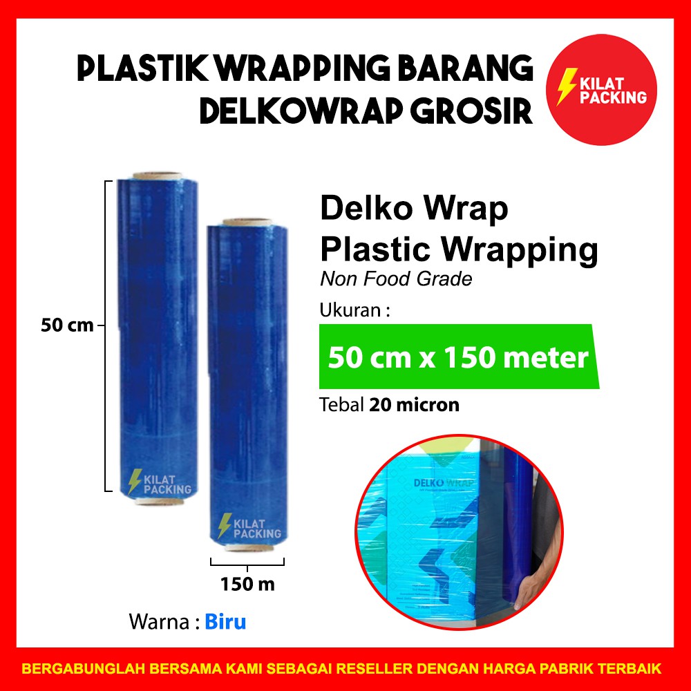 Jual PLASTIK WRAPPING STRETCH FILM BIRU DELKOWRAP 50CM X 150M