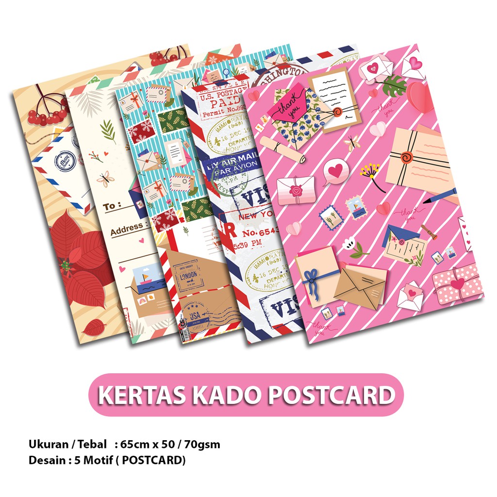 Jual Kertas Kado Squeezy Post Card Isi Bungkus Kado Motif Kartu