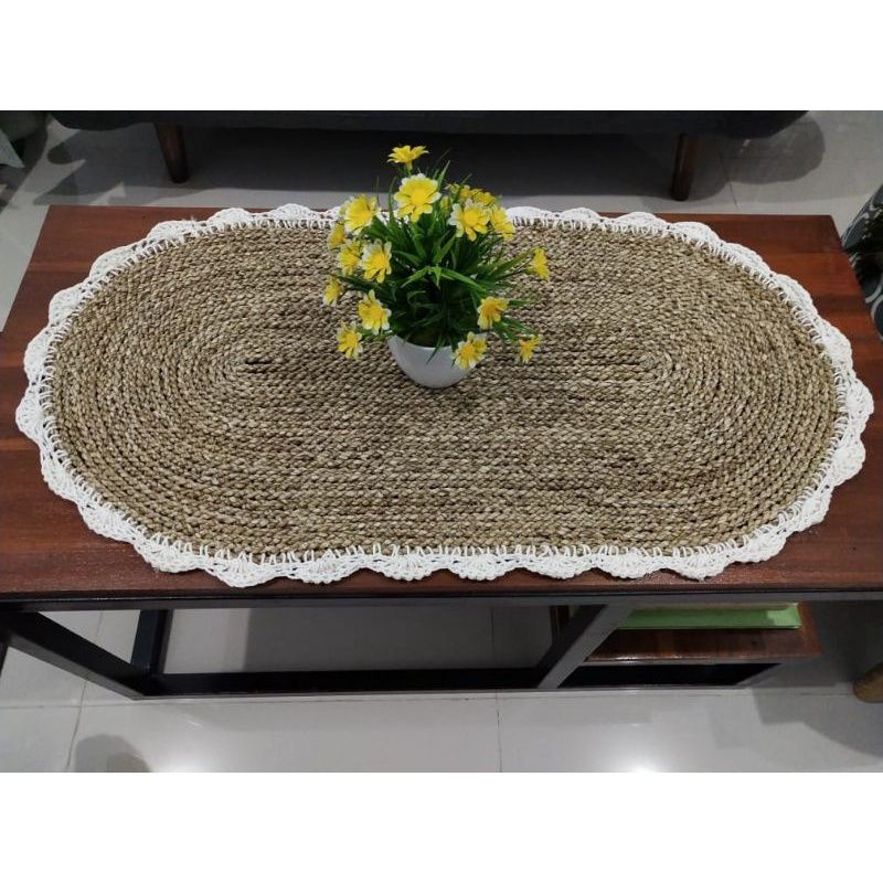 Jual Taplak Meja Tamu Anyaman Oval Table Runner Seagrass Ukuran X