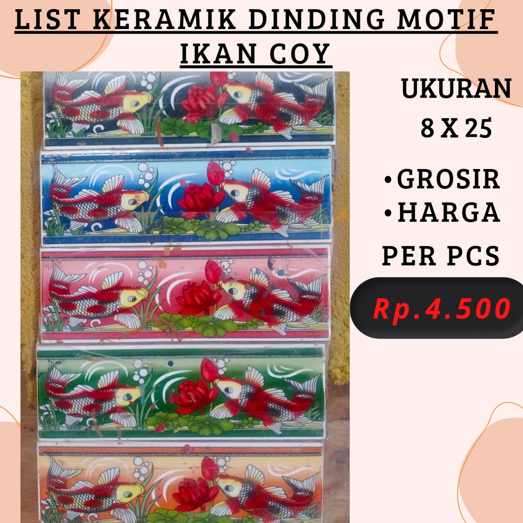 Jual List Keramik Dinding Motif Ikan Coy Ukuran 8 X 25 List Plint