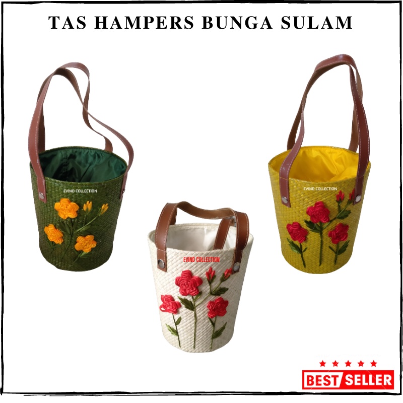 Jual Tas Parcel Anyaman Isi Toples Variasi Bunga Sulam Tali Kulit