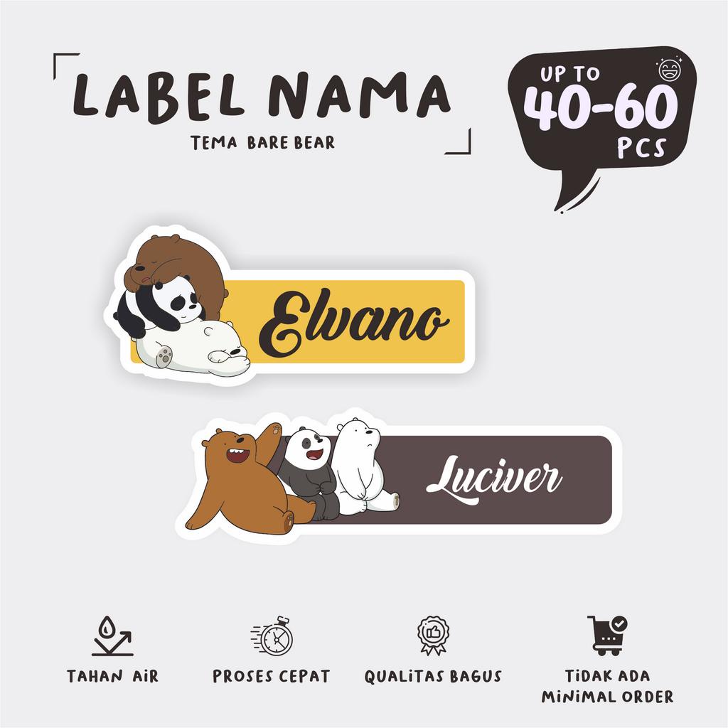 Jual 40 60 Pcs Cetak Nama Edisi BARE BEARS Stiker Nama Lucu Murah