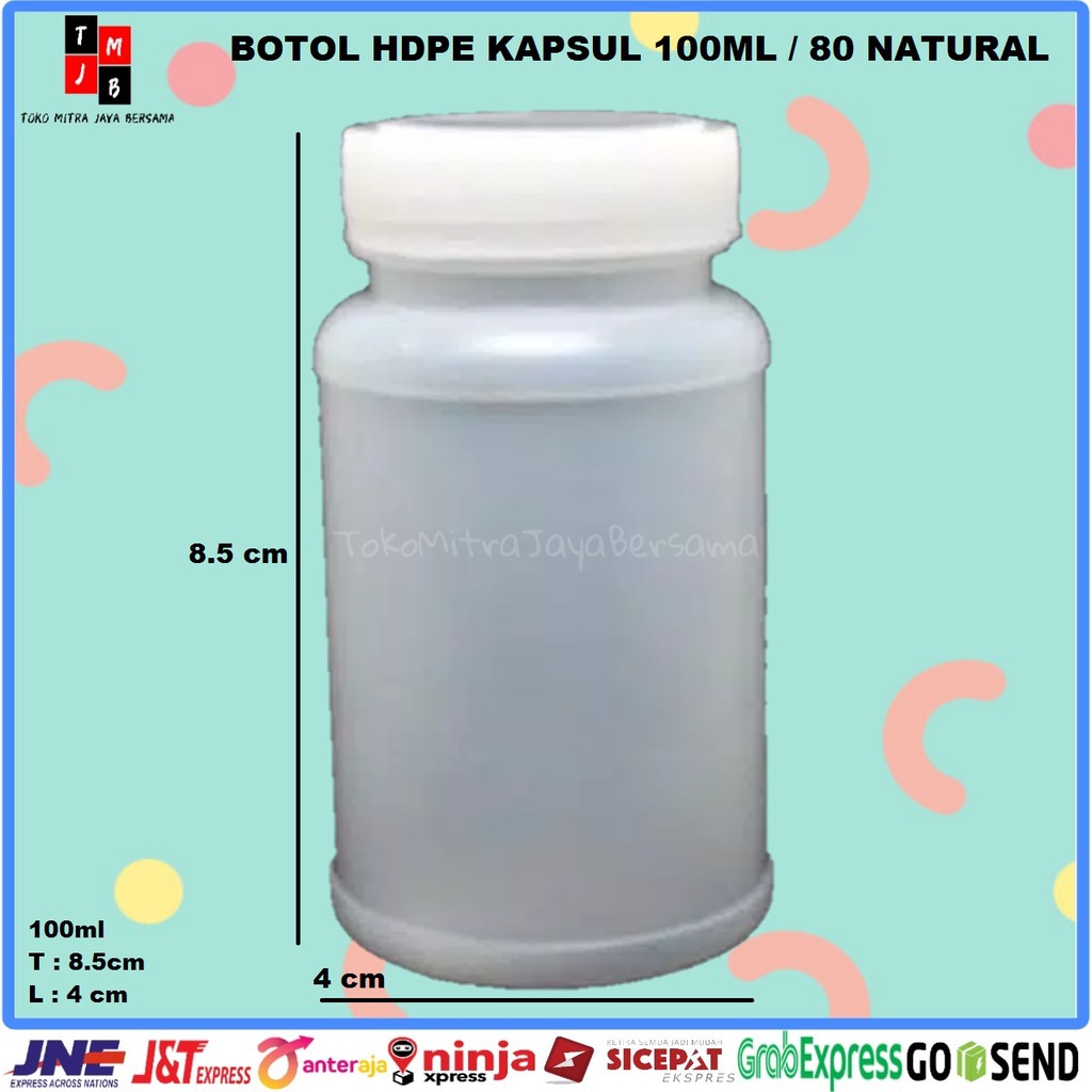 Jual BOTOL HDPE KAPSUL NATURAL 80 100ML BOTOL OBAT PLASTIK NATURAL 100