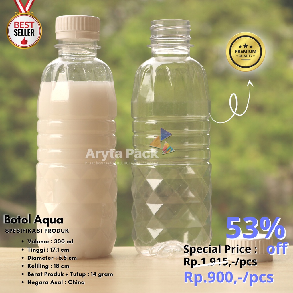 Jual Botol Plastik Pet Ml Aqua Minuman Mineral Jus Susu Kopi Tutup