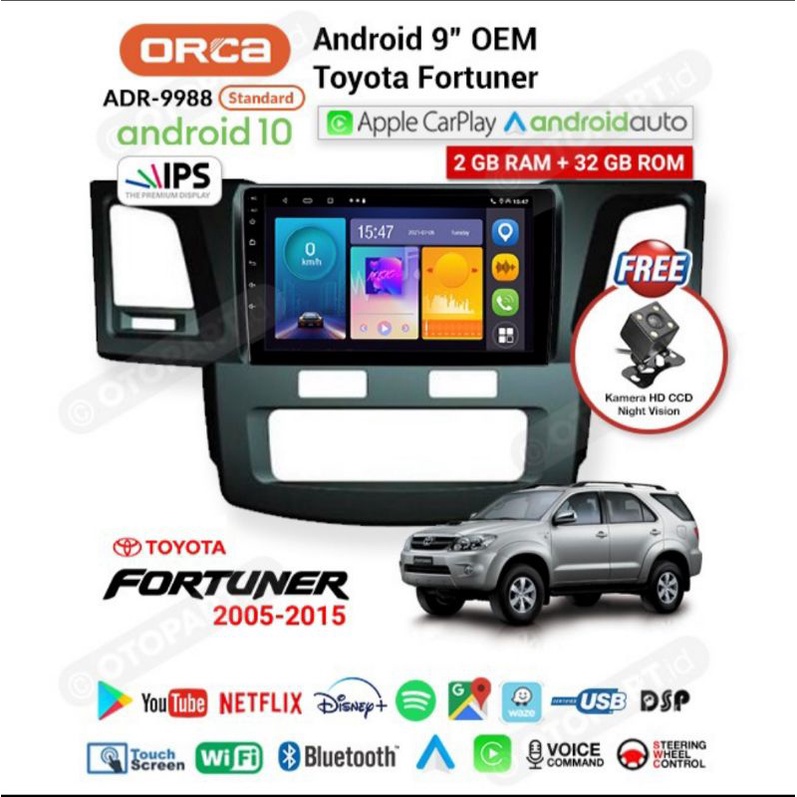 Jual HEAD UNIT ANDROID TV TOYOTA FORTUNER 2005 2015 ORCA ADR 9988 9