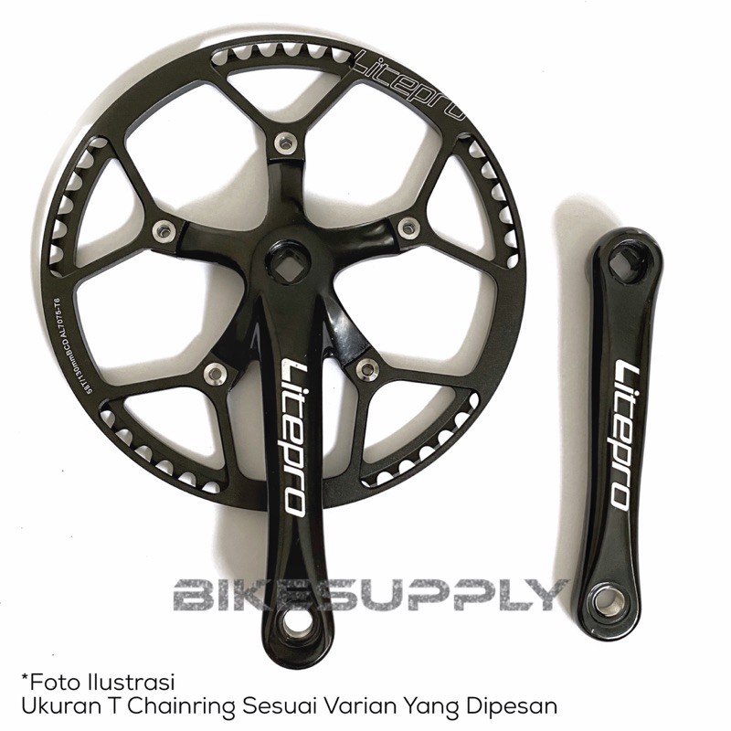 Jual Crank Set Sepeda Merk Litepro Alloy Full Black Hitam Single Speed