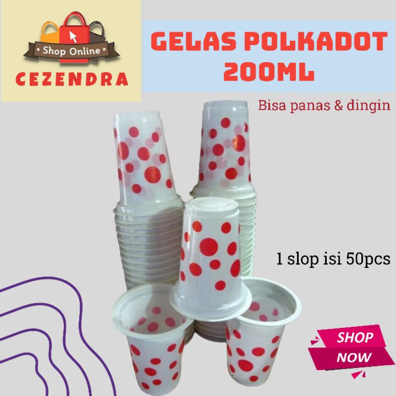 Jual Gelas Plastik Polkadot Bola Bola 200ml 1slop Isi 50pcs Shopee